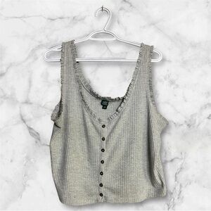 Wild Fable Grey Ribbed Button Tank Top - Cute Ruffle Detail
